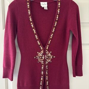 Tracy Reese Burgundy Cardigan with Embellishments